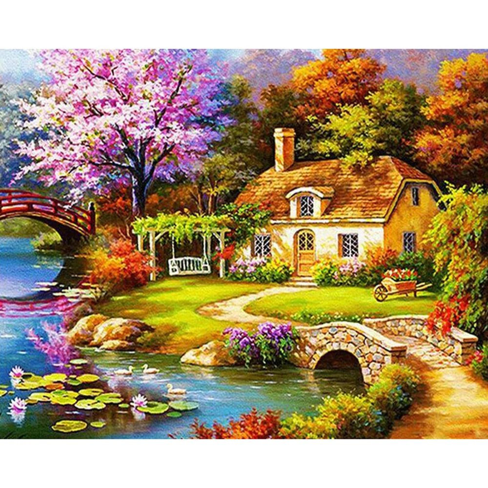 Алмазная живопись полная вышивка квадратная/Круглая Мозаика в виде лотоса пруда