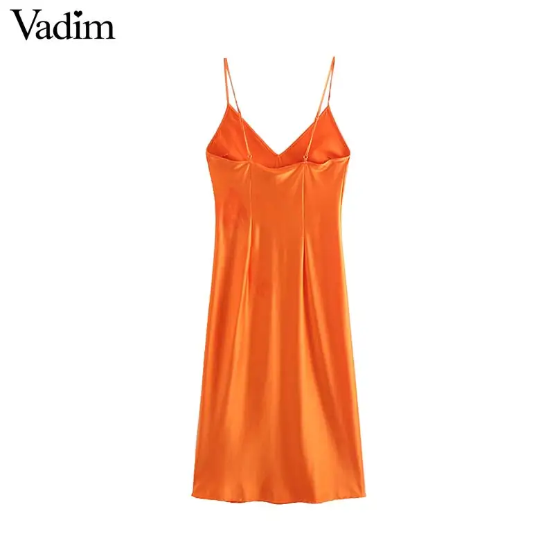 Милое женское сексуальное ФЛУОРЕСЦЕНТНОЕ оранжевое платье миди с v образным