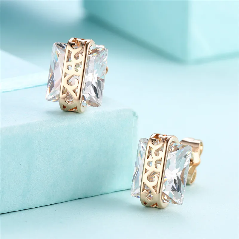 2017 Female Fashion Luxury Crystal Zircon Stud Earrings Square Romantic Jewelry For Women Pendientes Mujer Moda | Украшения и