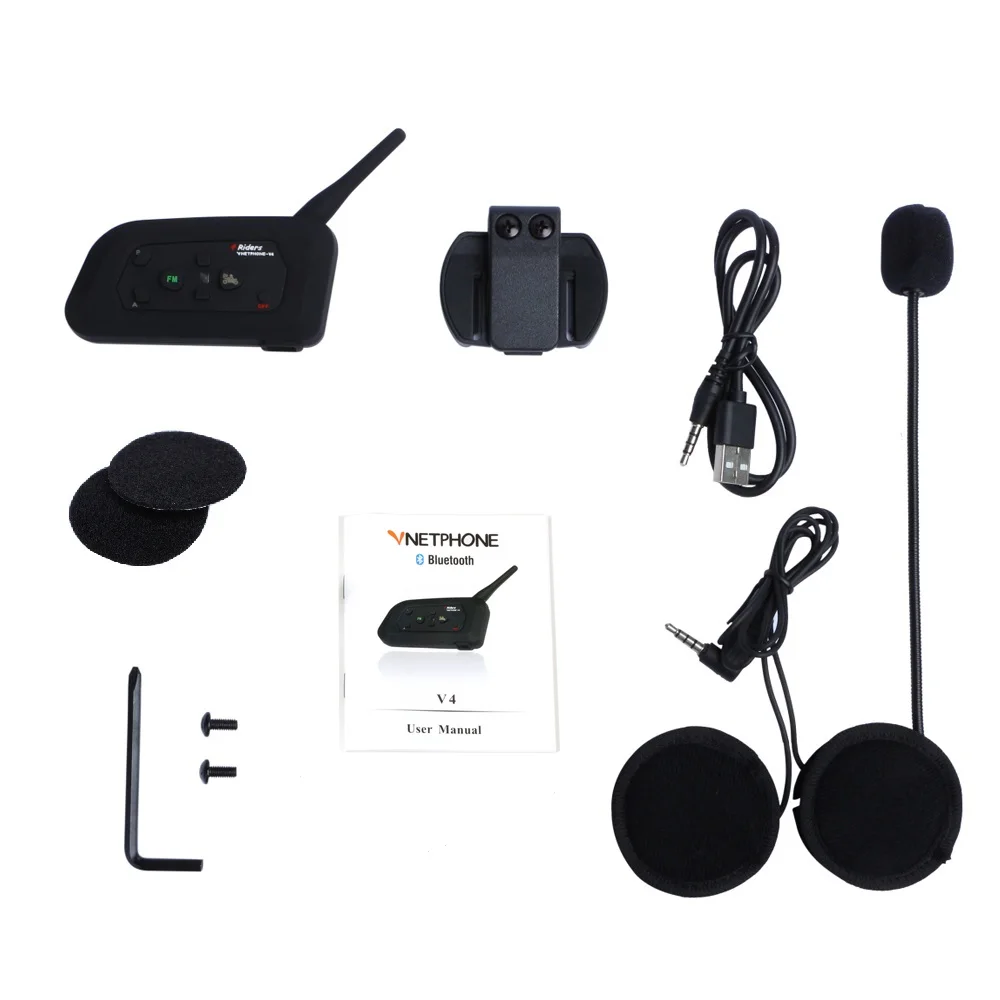 1 шт. V4 1200 м Мотоциклетный шлем bluetooth гарнитура 4 всадники BT домофон с FM Радио|bt
