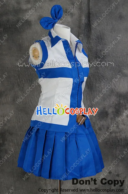 Japanese Anime Outfit Fairy Tail Cosplay Lucy Heartfilia White Blue Dress Costume H008 |