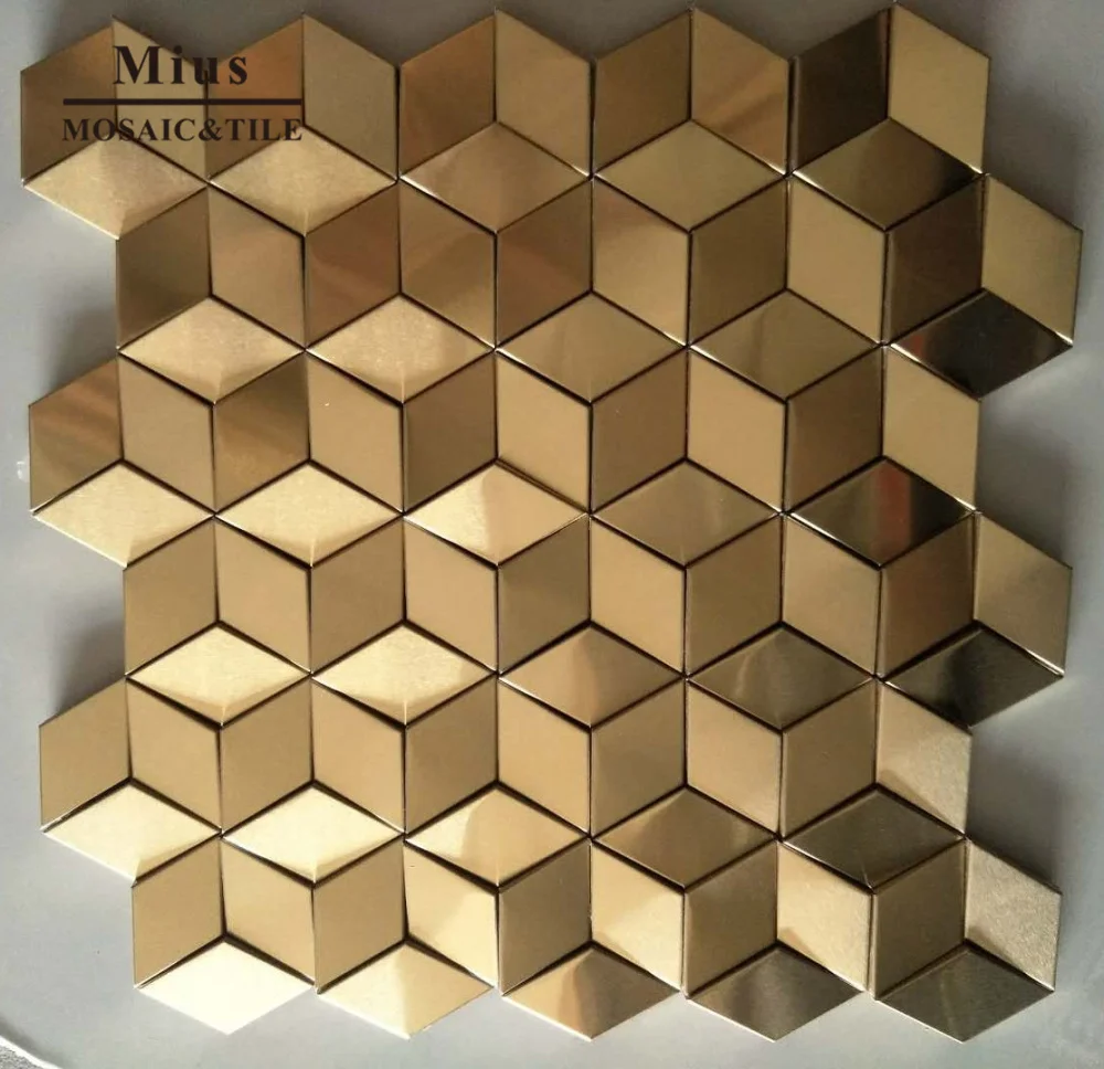 

Simplify Gold brushed gold rhombus metal mosaic kitchen tile