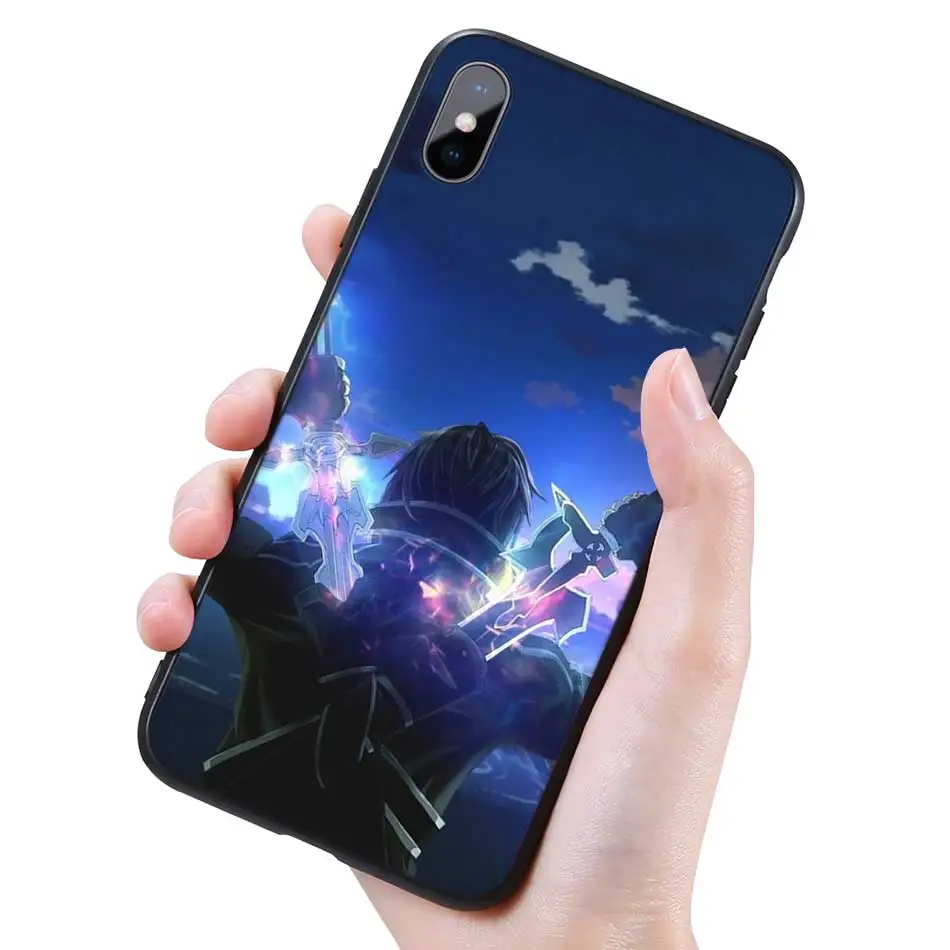 Силиконовый черный чехол для iPhone 11 Pro XR X XS MAX 7 8 6 6S Plus 5 5S SE 5C 7Plus 8Plus Phone Sword Art Online SAO аниме - Цвет: 013