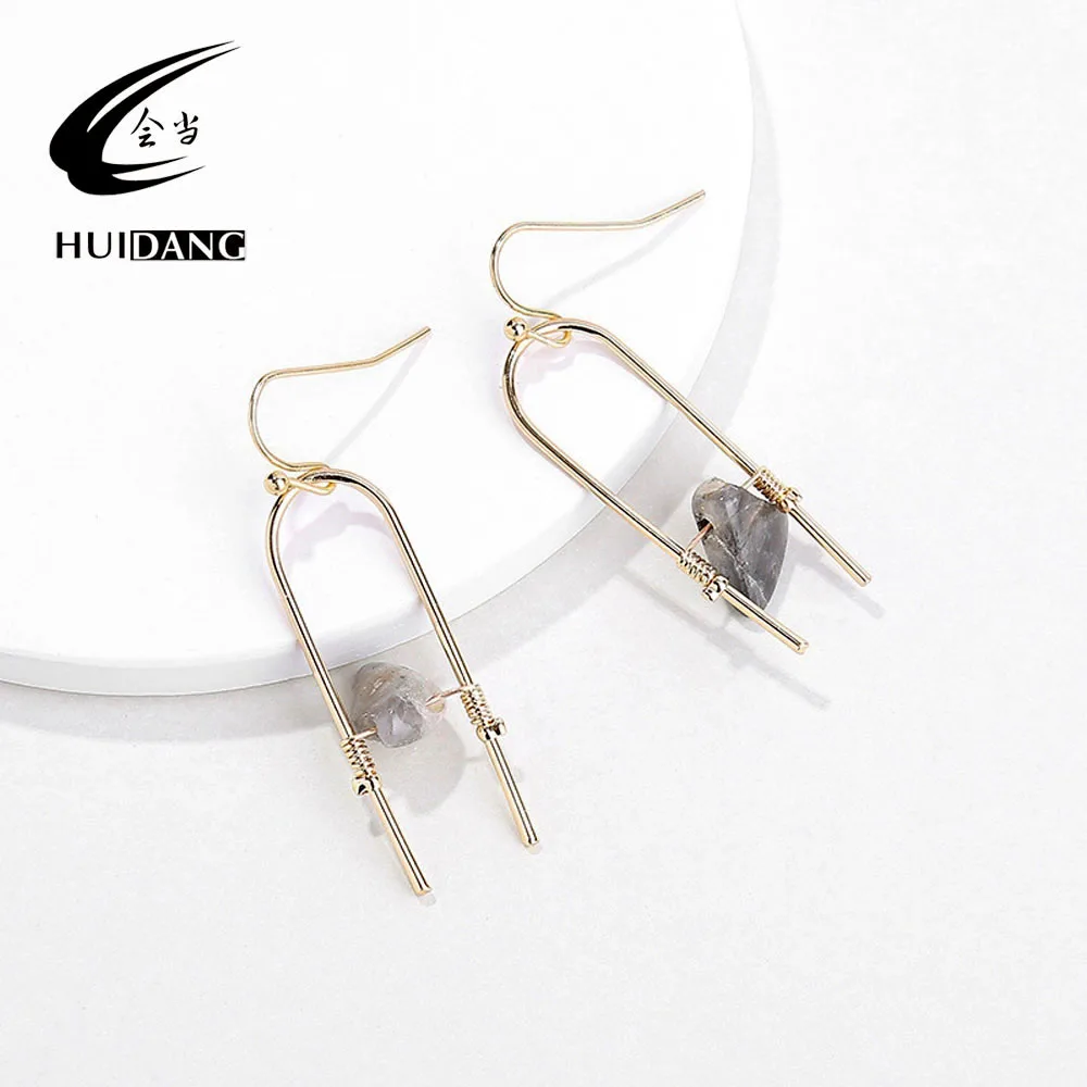 Женские серьги капельки ручной работы из натурального камня с золотым u образной