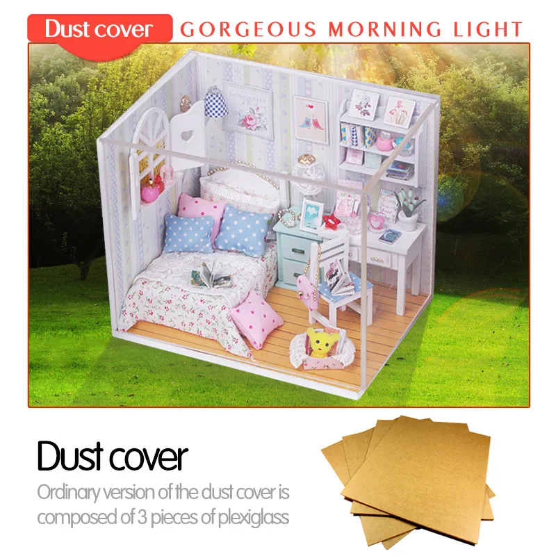 With dust cover Кукольный дом Миниатюрный DIY кукольный домик с деревянная мебель для дома звездное небо игрушки для детей подарок на день рождения M026 - Цвет: With dust cover