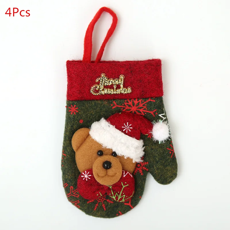 Bear-4Pcs 4 Шт. Рождественские Украшения Санта-Клаус Перчатки Столовые Приборы Ножи Вилки Сумки Обеденный Стол Декор Год Новогоднее Украшение Для Дома - Цвет: Bear-4Pcs