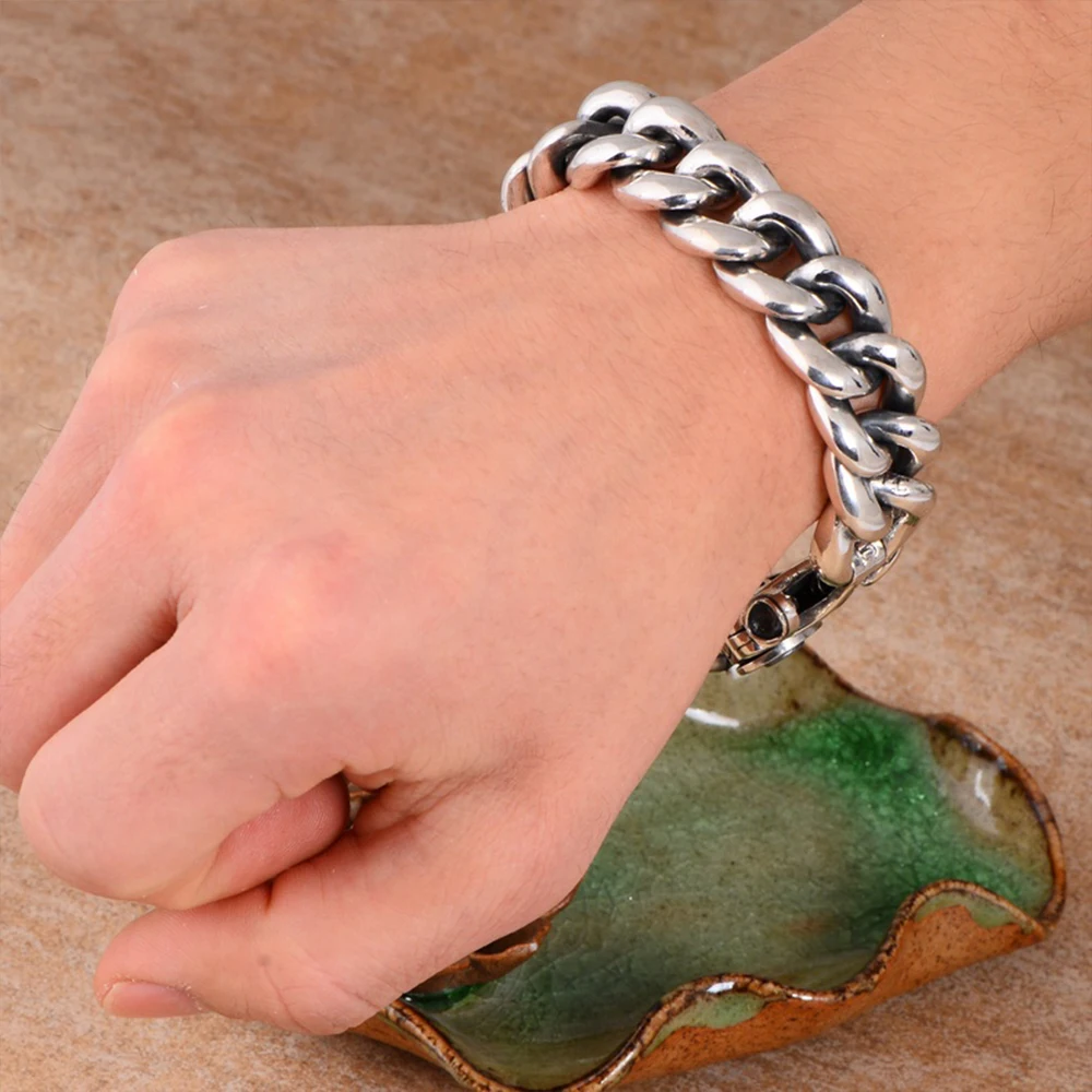 Мужской винтажный браслет с цветками MetJakt в стиле панк вишней из серебра 925 пробы