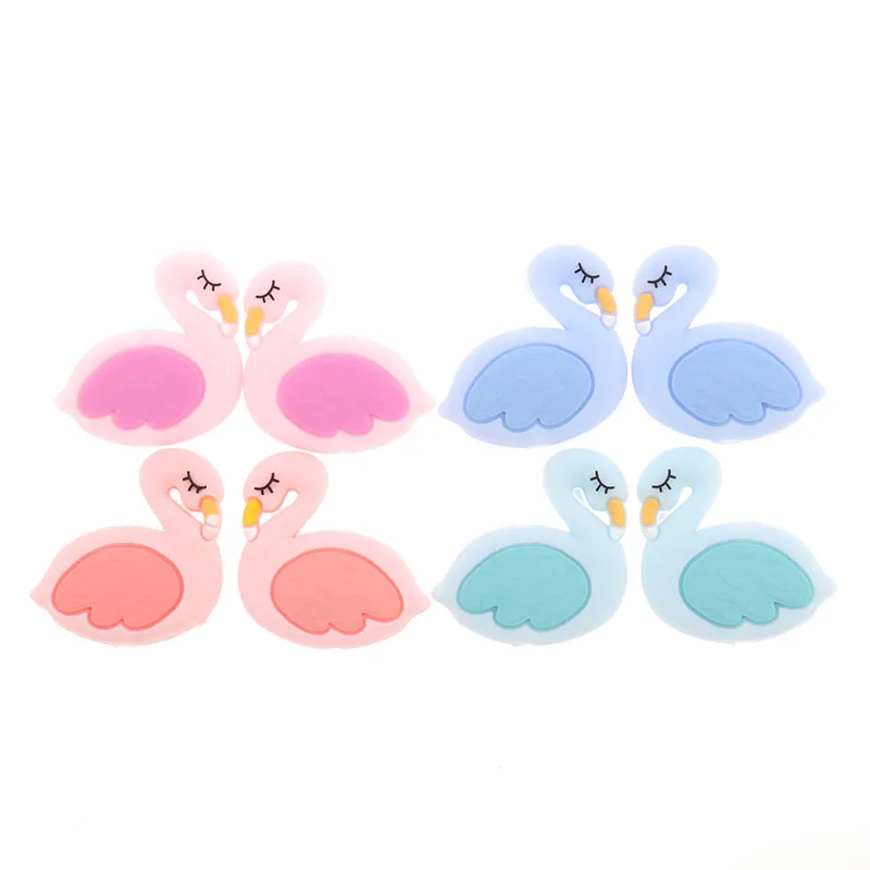 FKISBOX-Cuentas de Silicona para dentici&oacute;n de 20 piezas, collar de dentici&oacute;n de cisne masticable para beb&eacute;, Cuentas de flamenco, cadena de chupete artesanal, Cuentas de Silicona-1