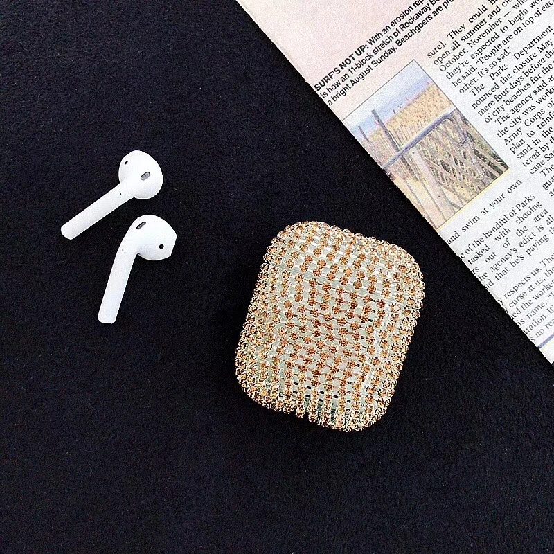 Золотой блестящий беспроводной чехол для зарядки наушников для Apple AirPods 1 2 Bling diamond жесткий белый чехол для гарнитуры с Bluetooth