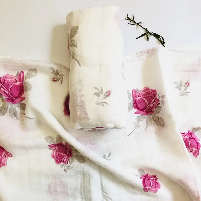 Фото Розовое 70% бамбуковое хлопковое детское Пеленальное муслиновое одеяло для
