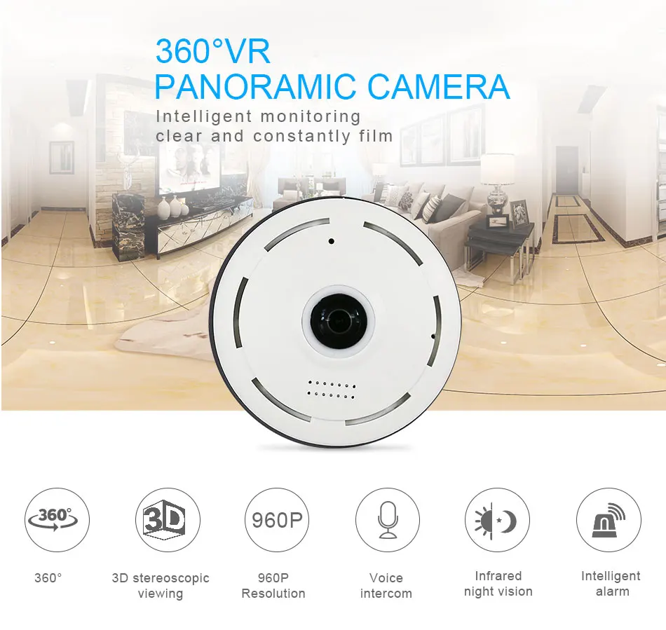 IP-камера видеонаблюдения HD рыбий глаз 960P 360 градусов | Безопасность и защита