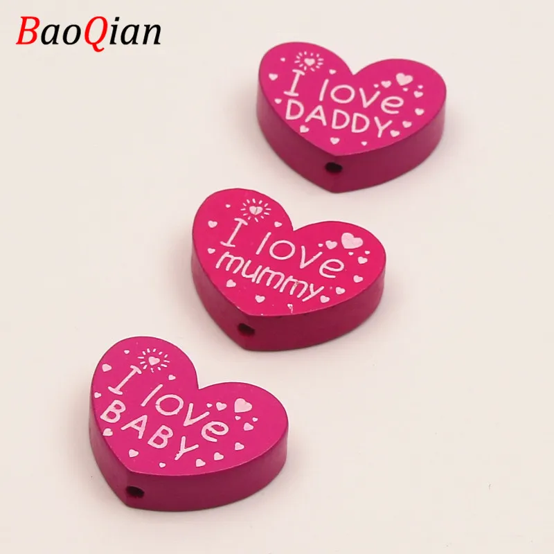 Деревянные бусины ручной работы I Love BABY/DADDY/mummy 10 шт./лот бусины-разделители в форме сердца для самостоятельного изготовления ювелирных изделий зажим для соски 23*29 мм - Цвет: Rose