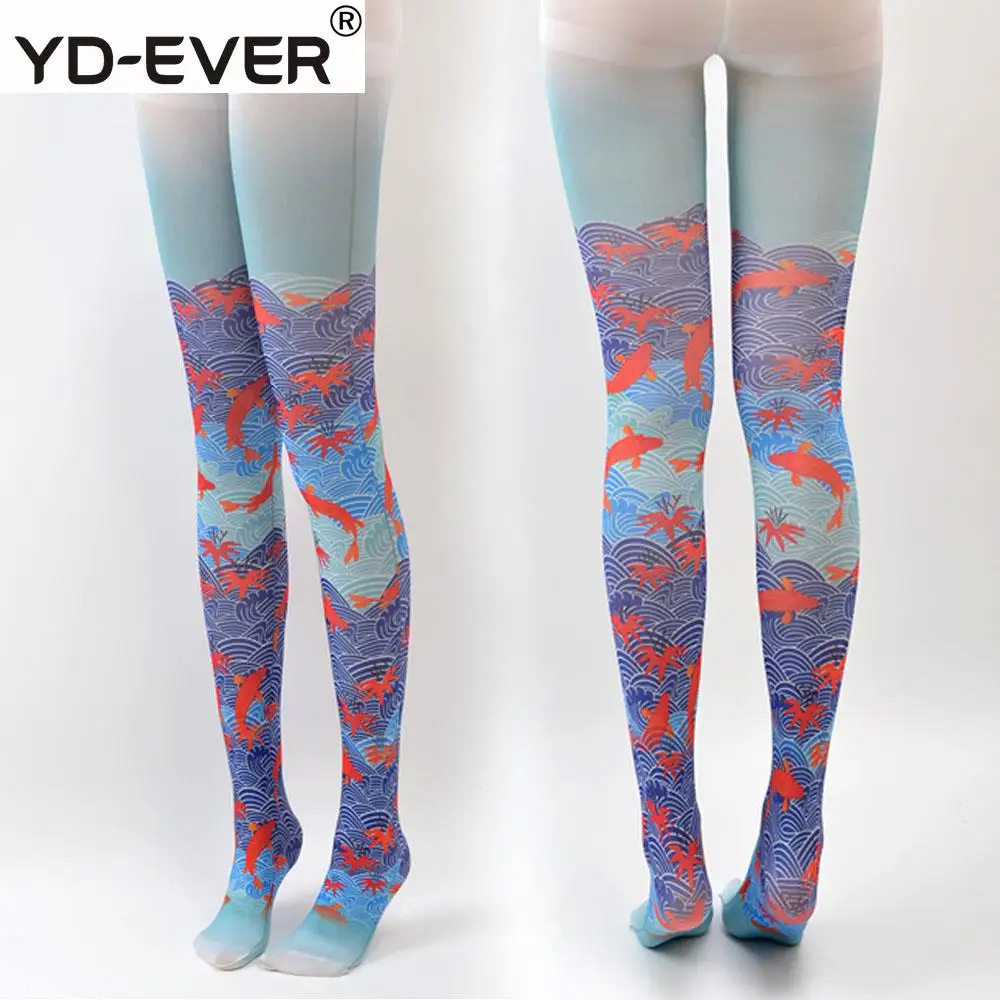 YD-EVER, женские колготки, спрей, карп, принт, для женщин, девушек, тренд, онлайн, знаменитостей, чулки, формованные бедра, облегающие колготки