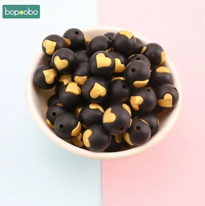 black Bopoobo силиконовые бусины в форме сердца, товары для рукоделия и инструменты, 5 шт., игрушки для детского душа, пищевое ожерелье и бусы для браслетов, детских прорезывателей - Цвет: black