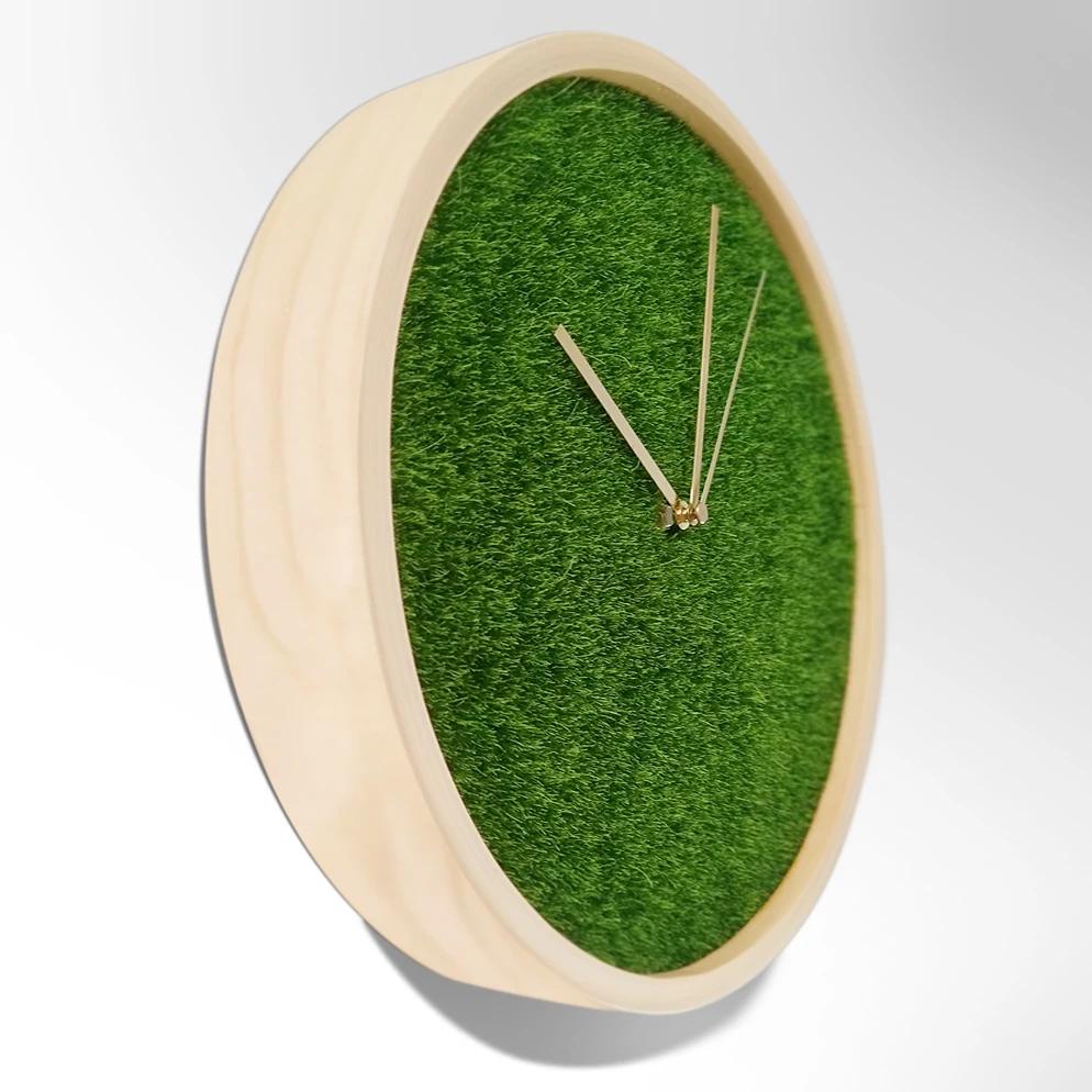 Деревянные настенные часы с зеленой травой для гостиной спальни бесшумные