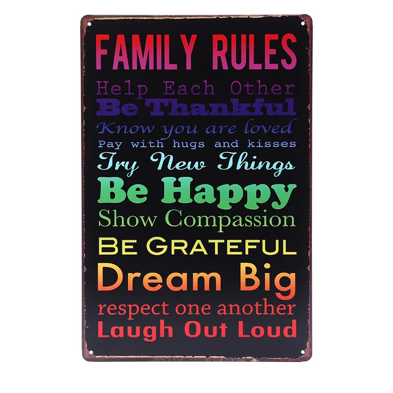 Лидер продаж настенные плакаты в стиле Кухня Семейные Правила жестяные знаки