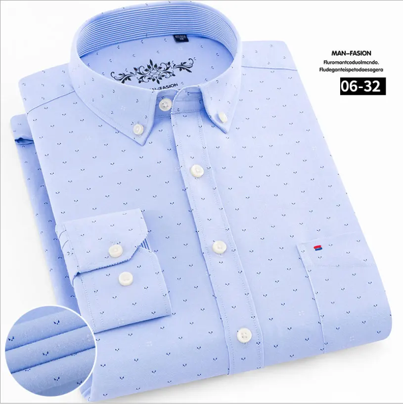 Mwxsd high quality Casual Mens Oxford Cotton Shirt Men Striped plaid wedding part Shirts male slim fit non iron Easy care shirt - Цвет: 06