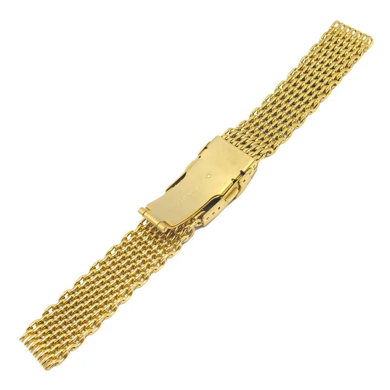 18mm Golden Black Mesh Stainless Steel Bracelet Wrist Watch Band Clasp For Men Women Hot Sale Watch Strap Replacement Watchband