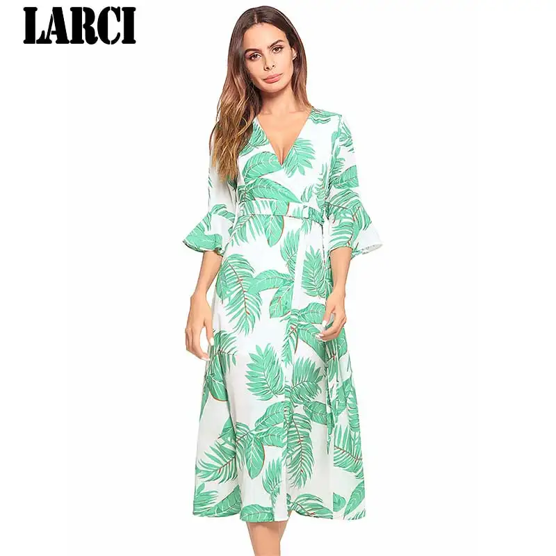 LARCI Женское Платье До Колена Лето 2018 Новое модное воротник пуговицы половина