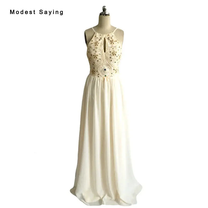 

Sexy Backless Champagne Beaded Party Prom Dresses 2017 with Rhinestone Formal Women Birthday Party Prom Gowns robe de bal BE69