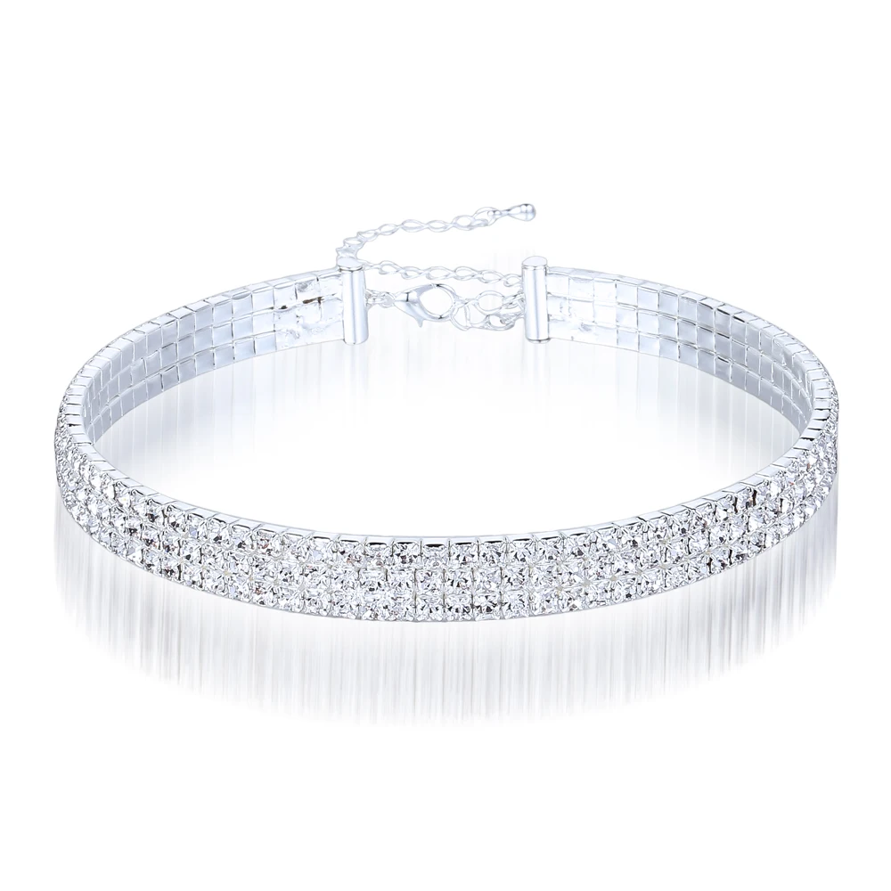 Кристалл Чокеры Для женщин jewelry стрейч 3 ROW Rhinestone колье Цепочки и ожерелья