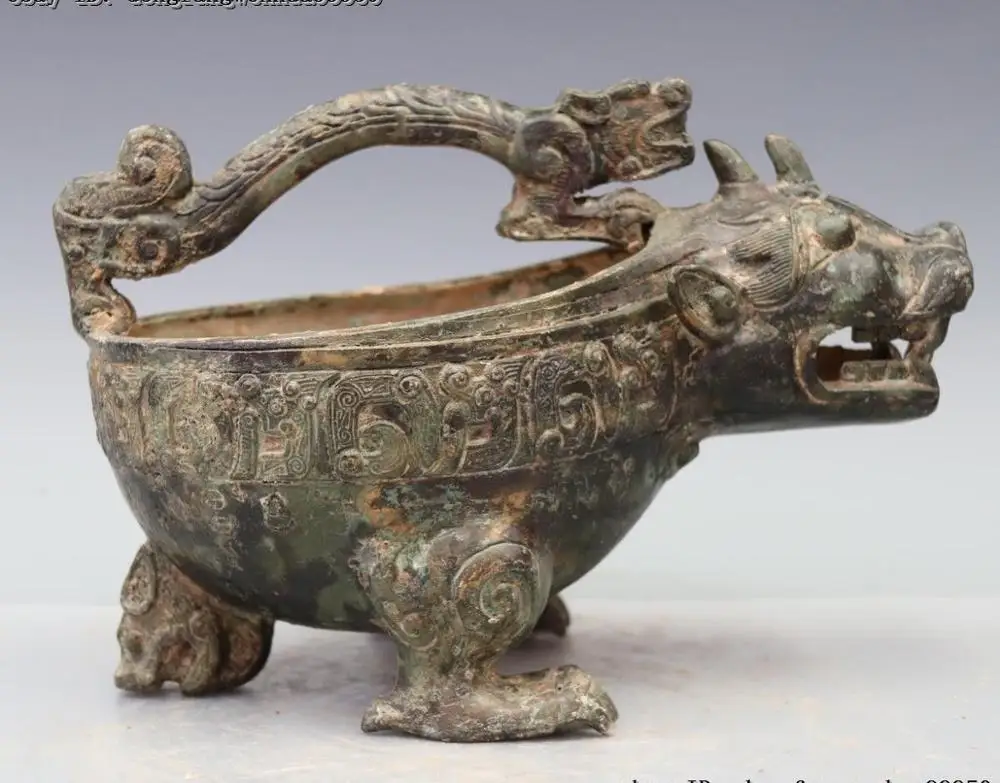 Китайская народная старая чистая бронза фу Фо Собака Лев Pi Xiu бык зверь чайник