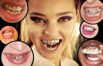 

GUCY Hip Hop Gold Teeth Grills Top &Bottom Iced Out Bling Grillz Dental Shiny Mouth Caps Party Vampire Tooth Jewelry