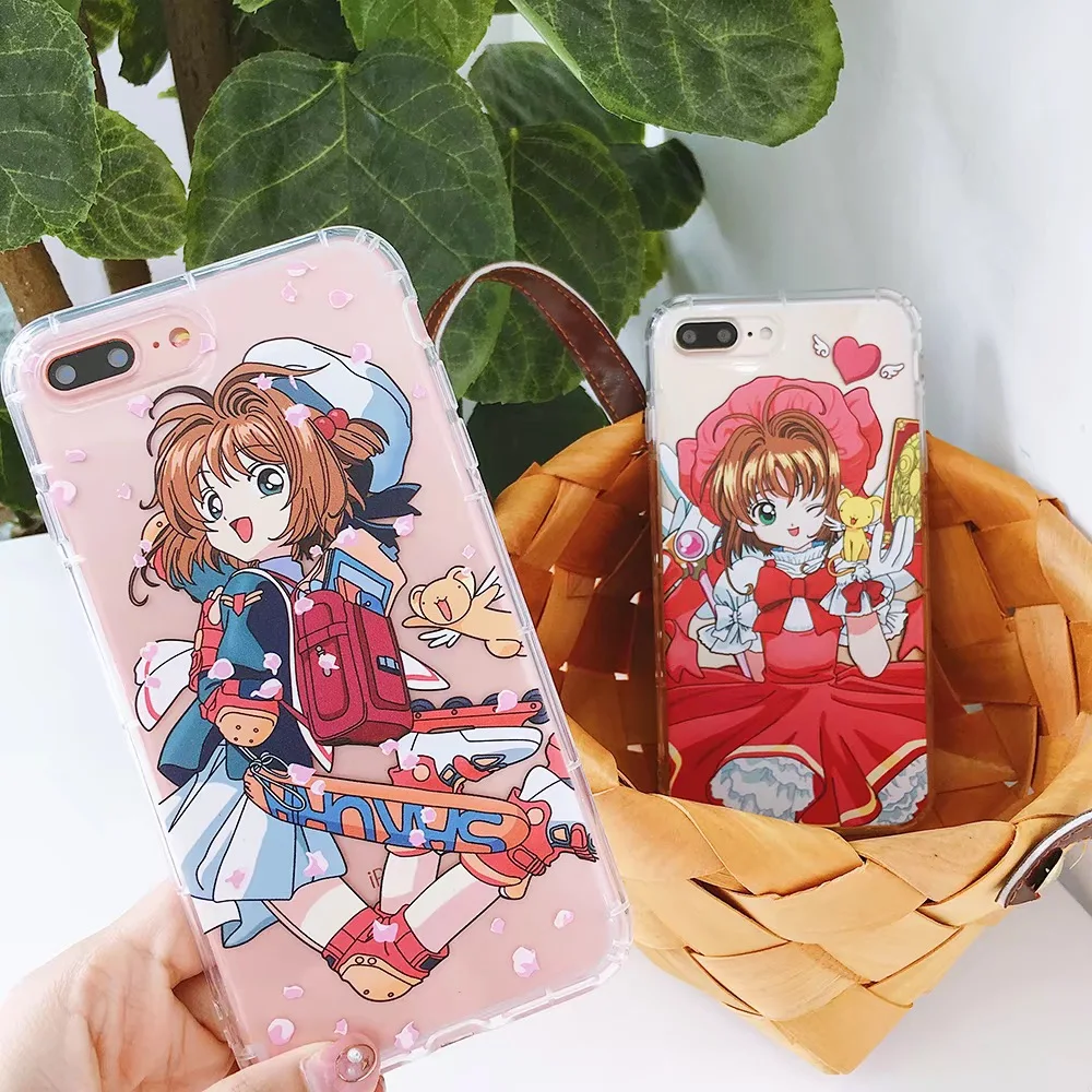Lovely Cartoon Cardcaptor Sakura Phone Case for iPhone X 6 6splus 7 8plus 10 Fashion girl Transparent Soft TPU Cover Coque |