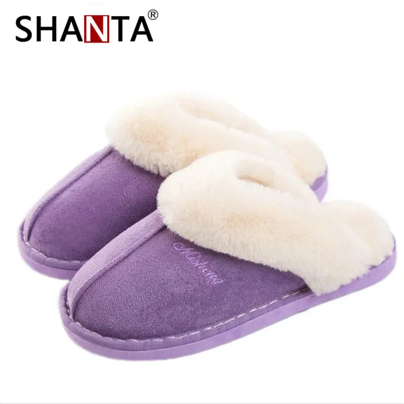 S18 purple Для женщин зимние теплые Фул женские домашние тапочки из хлопка, овечьей кожи для влюбленных; домашние тапочки домашние плюшевые Размеры домашняя обувь женские - Цвет: S18 purple