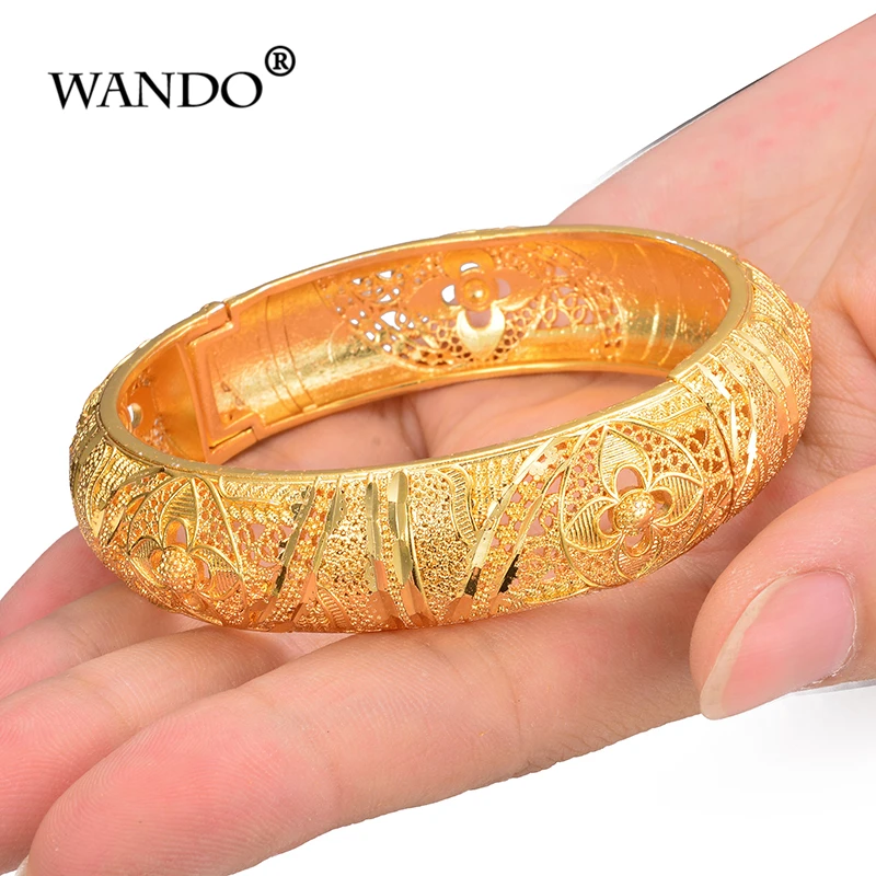 

wide Gold Color Ethiopian Bangles for Women Gold Color Dubai Wedding Gift Bracelet African Arab Bonzer Jewelry wb152