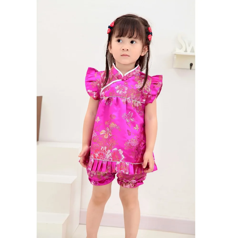 Новинка 2019 летние цветочные комплекты Qipao для детей новогодние китайские платья