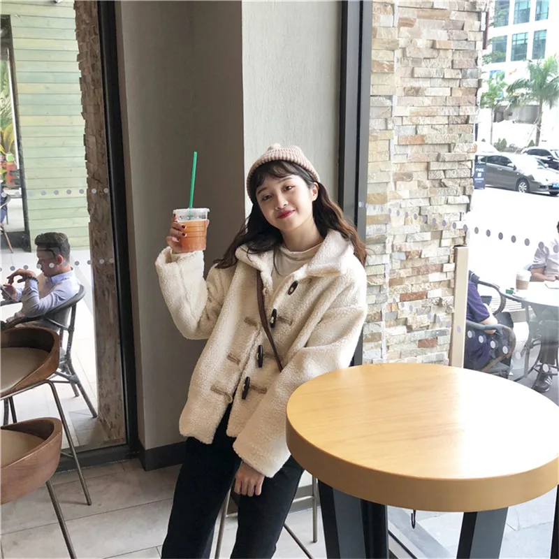 Women Winter New Lamb Cashmere Jacket Outerwear Large Size Standing Collar Loose Horn buckle Thickening Warm Coat Overcoat | Женская