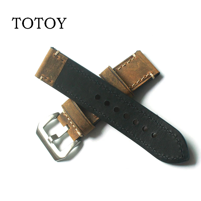 TOTOY for Panerai pam 18mm19mm21mm23mm 22mm 20mm 24mm 26MM leather strap Italian crazy horse retro men's | Наручные часы