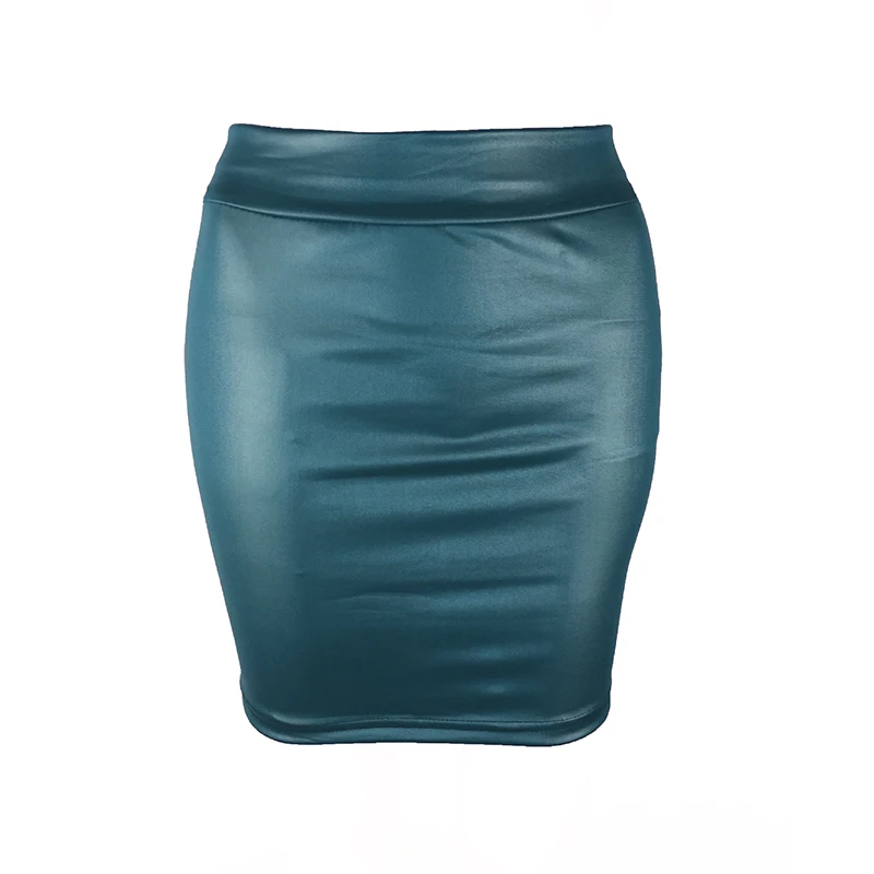 Женская юбка карандаш с высокой талией черная блестящая кожаная облегающая мини