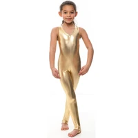 icostumes child metallic tank unitards for gymnastics spandex sleeveless dance unitard catsuits with stirrups shiny bodysuit