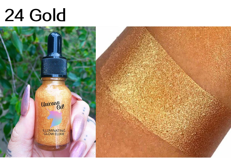 03 24K Gold Основа для макияжа лица с единорогом, масляная основа для макияжа, осветляющая, контроль жирности, отбеливающая, 24 K, розовое золото, эликсир, осветляющая жидкость для лица - Цвет: 03 24K Gold