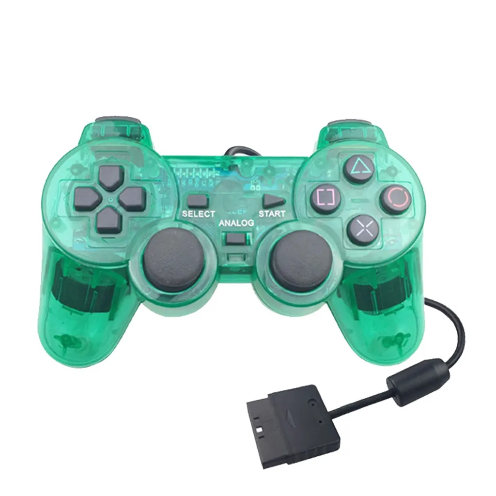 Green Проводной геймпад прозрачный PS2 контроллер сменный джойстик для sony Playstation 2 Консоль Двойной вибрационный шок - Цвет: Green