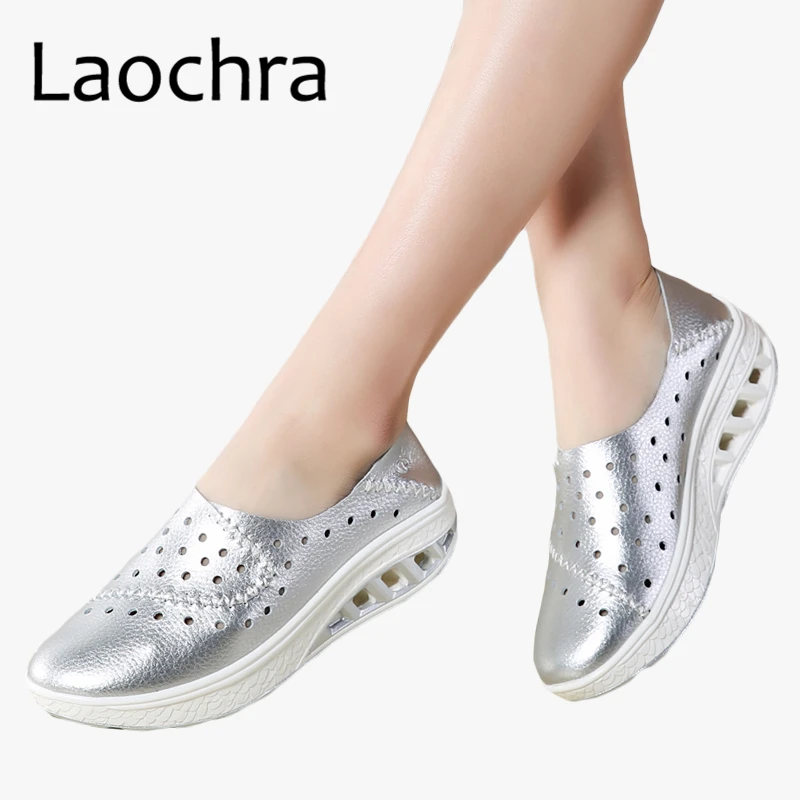 LAOCHRA 2018 Для женщин летние Разделение Повседневная кожаная обувь с отверстием