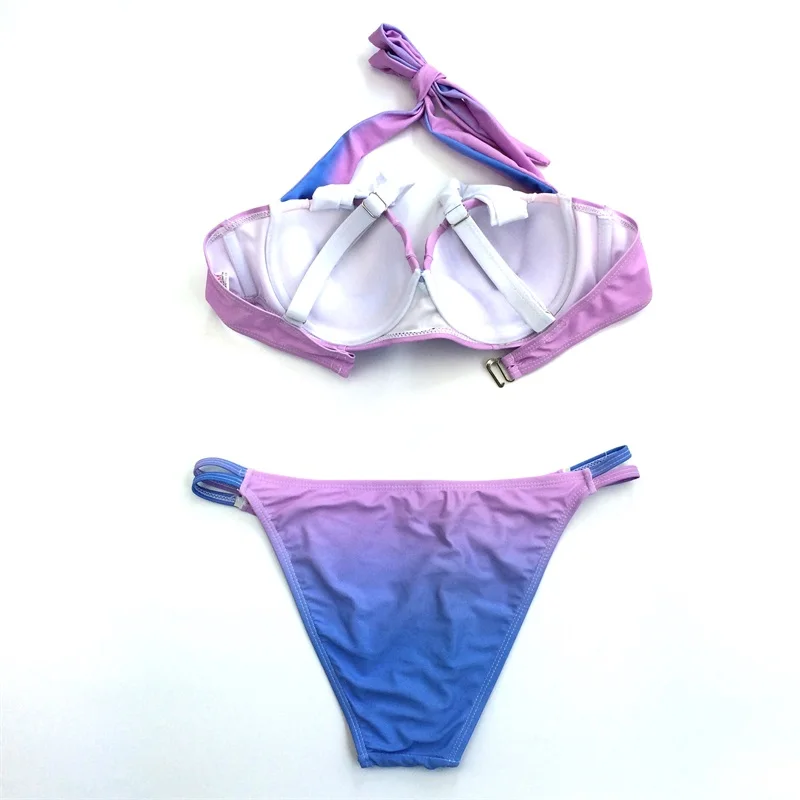 Женский купальник-бикини из двух предметов с треугольным вырезом и градиентной