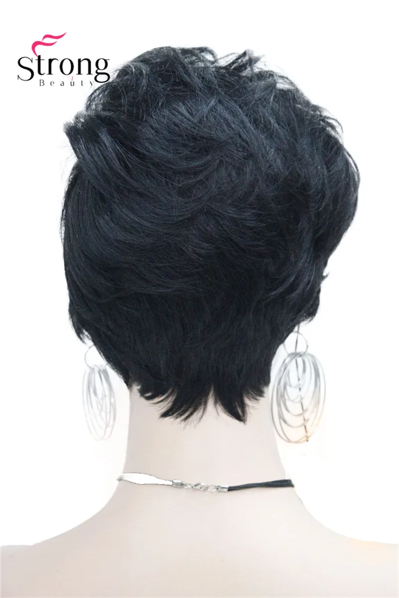 StrongBeauty женский Асимметричный Наклонный челка черный короткий прямой Боб натуральный парик Синтетический Полный парик - Цвет: 1