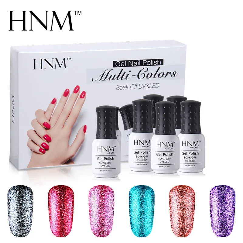 2 HNM 8 мл 6 шт./компл. Bling Блестящий Гель-лак для ногтей УФ-гель Лаки! полупостоянная Подарочная коробка лак для ногтей, полустойкое к Esmalte гель Гибридный комплект - Цвет: 2