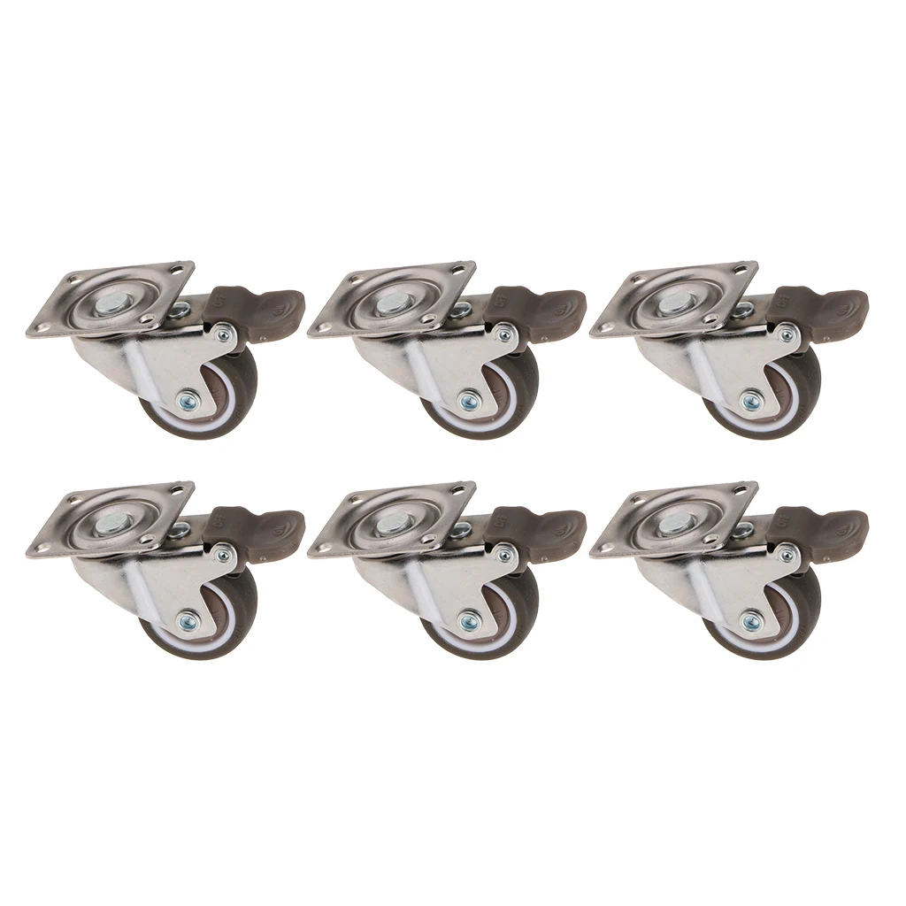 

Set of 6pcs Heavy Duty 1.25" inch Rubber Swivel Castor Wheels Trolley Caster Brake 17kg with brake