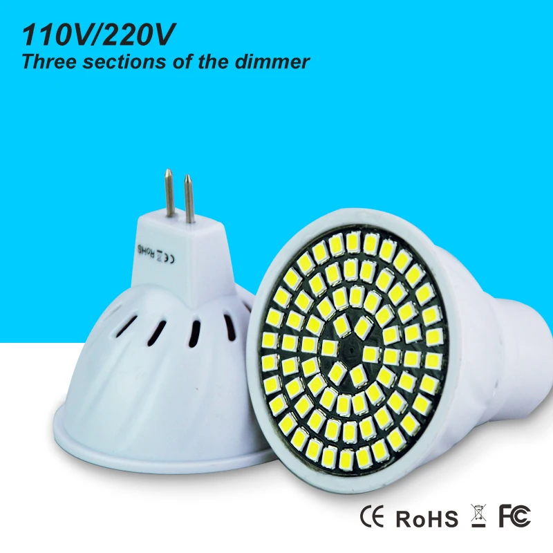 Светодиодный диммер GU10 MR16 2835 SMD AC 220 В 110 светодиодная лампа с регулируемой
