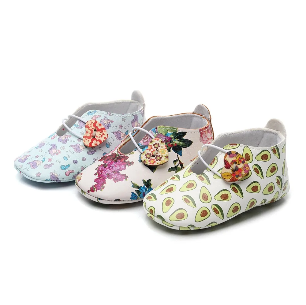 

2020 Baby Girl Infant Shoes PU Leather Avocado Printing Soft Sole Toddler Girl Shoes Fashion Baby Moccasins Prewalkers for 0-24M