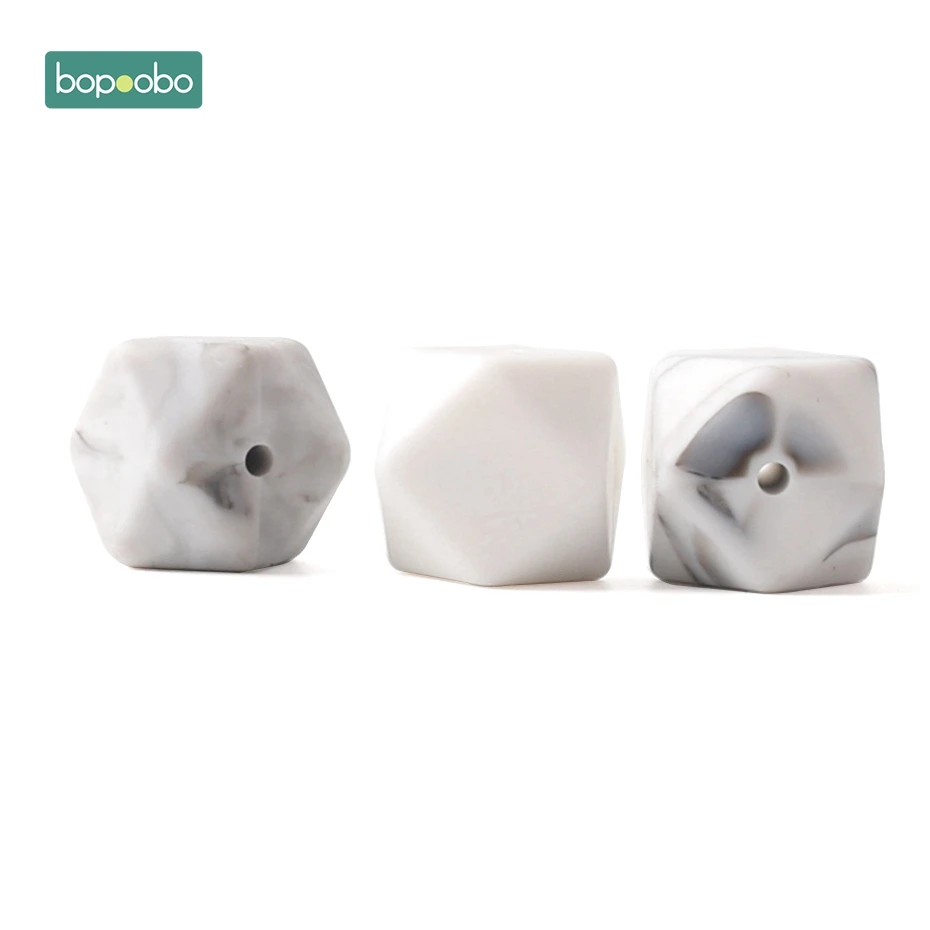 Marble Bopoobo 17 мм силиконовые бусины для кормления аксессуары 10 шт. красочные силиконовые шестигранные бусины Монтессори игрушки Детские принадлежности для кормления - Цвет: Marble