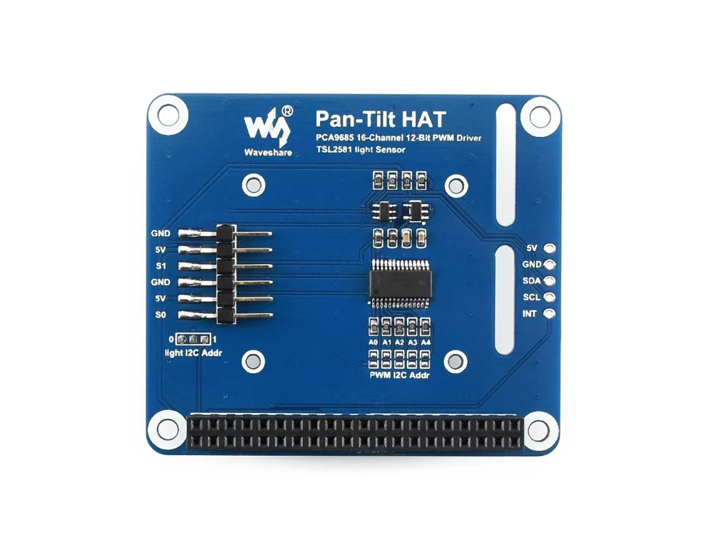 Waveshare 2-DOF Pan-Tilt HAT для Raspberry Pi светильник интенсивности зондирования IEC интерфейс PCA9685 чип широтно-импульсной модуляции TSL2581 светильник датчик