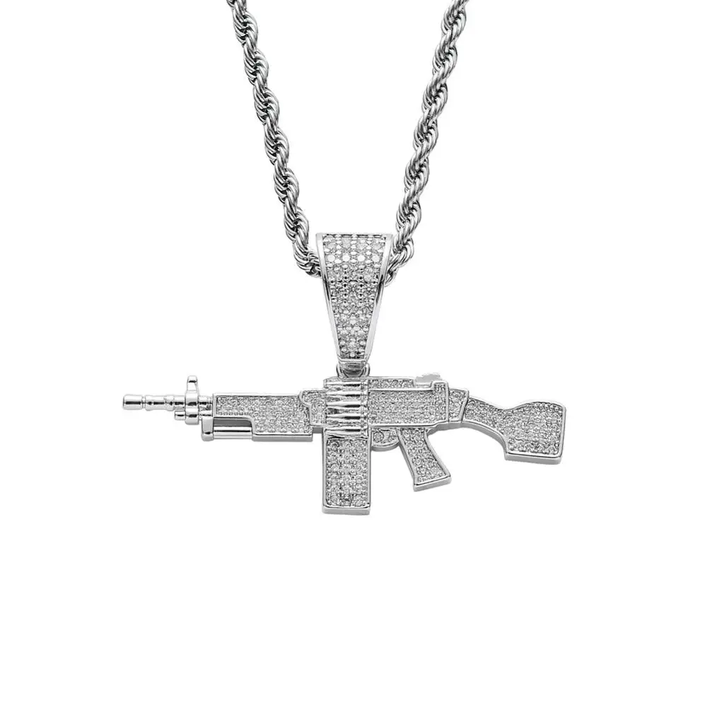 Хип хоп микро паве AAA кубический цирконий украшение Сверкающее AK 47 CS GO кулоны с