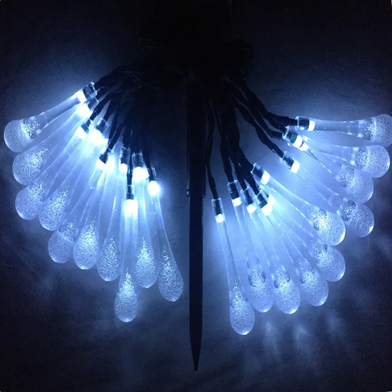20LED водная капля Солнечная световая гирлянда Водонепроницаемая Дождевая садовая