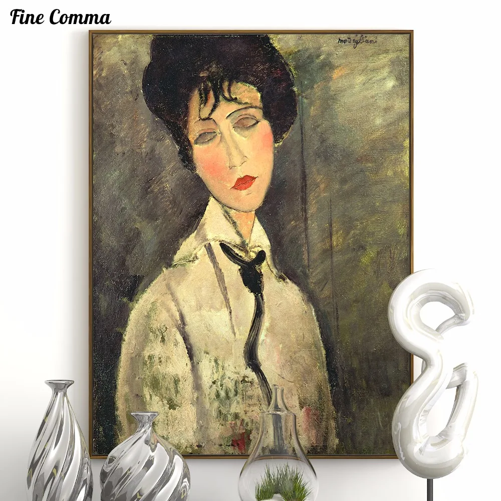 

Woman in a Black Tie Modigliani handmade Hand painted Famous Oil Painting Reproduction Print Poster Canvas Wall Art Decor Home