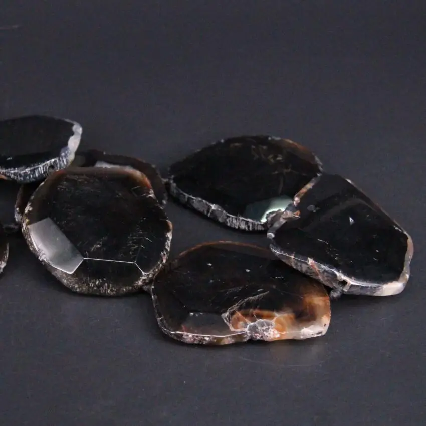 Большой размер около 7 шт./нитка натуральные черные ограненные Агаты кусочки